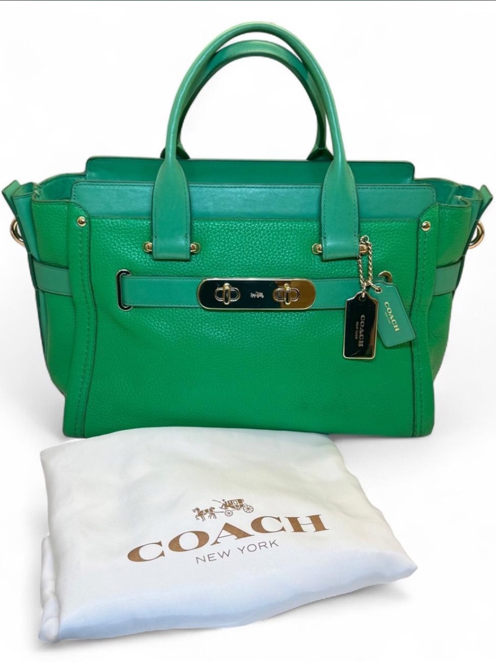COACH Swagger Carryall 27 Satchel Pebble Leather Kelly Green | Style 34408
